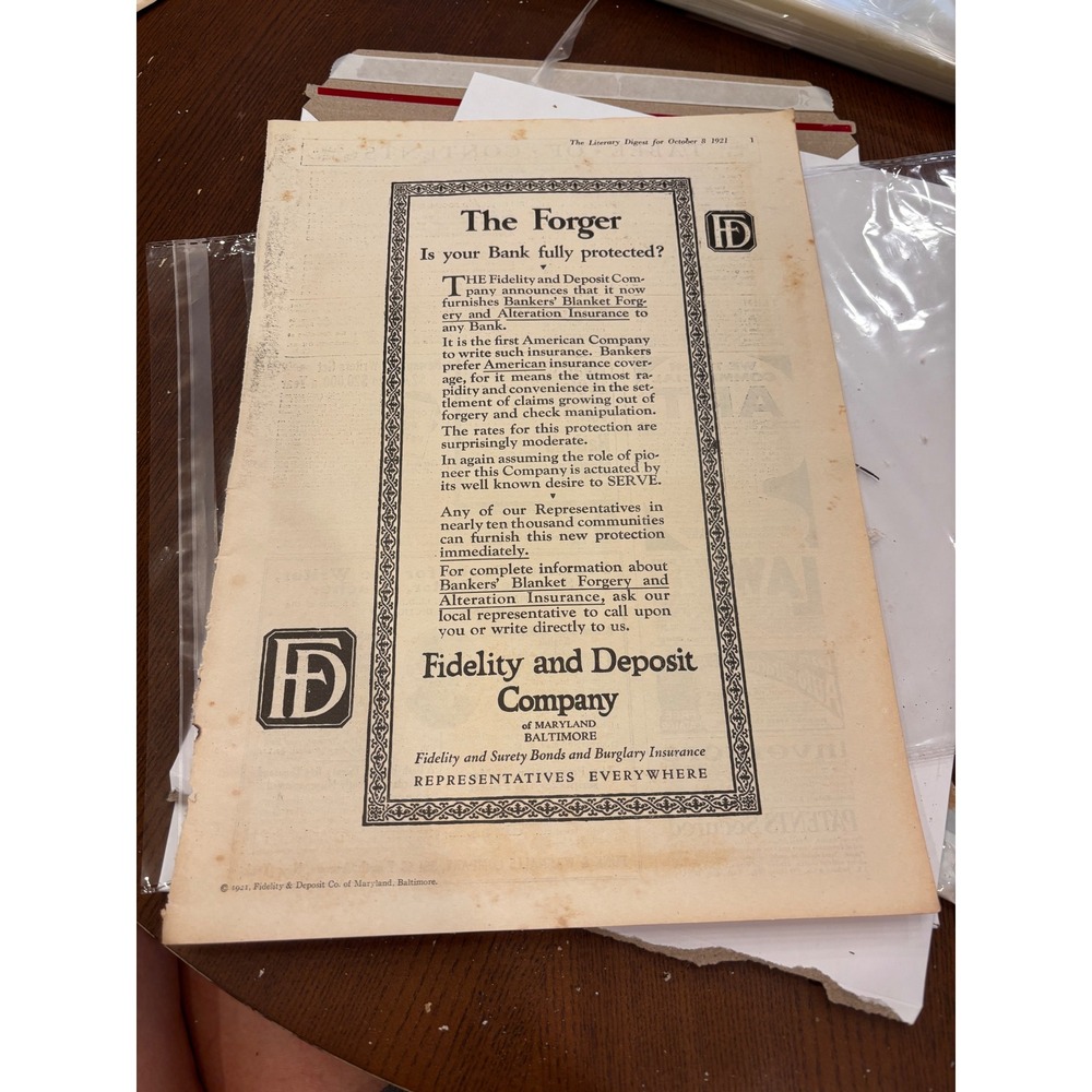 Vintage 1921 Fidelity Deposit Co Print Ad The Forger Banking History Art Deco